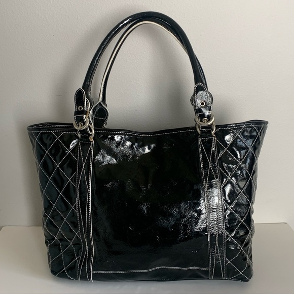 Cavalcanti Genuine Black Patent Leather Shoulder Bag Quilt Made In Italy Large - Picture 1 of 16